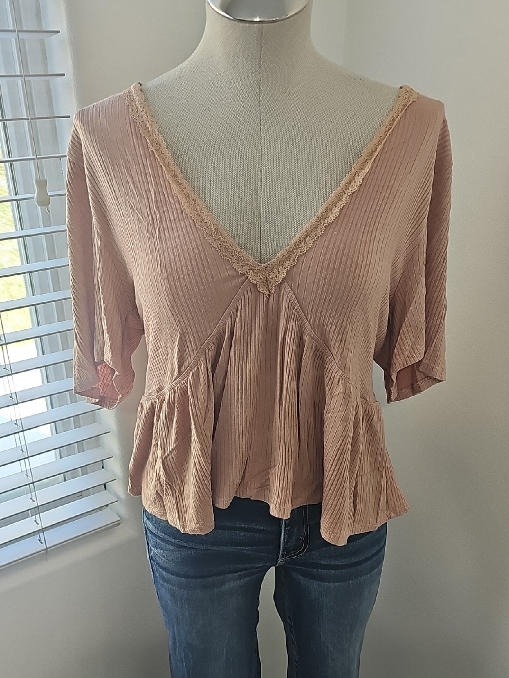 Willow Dusty Rose V-Neck Ruffle Peplum Blouse